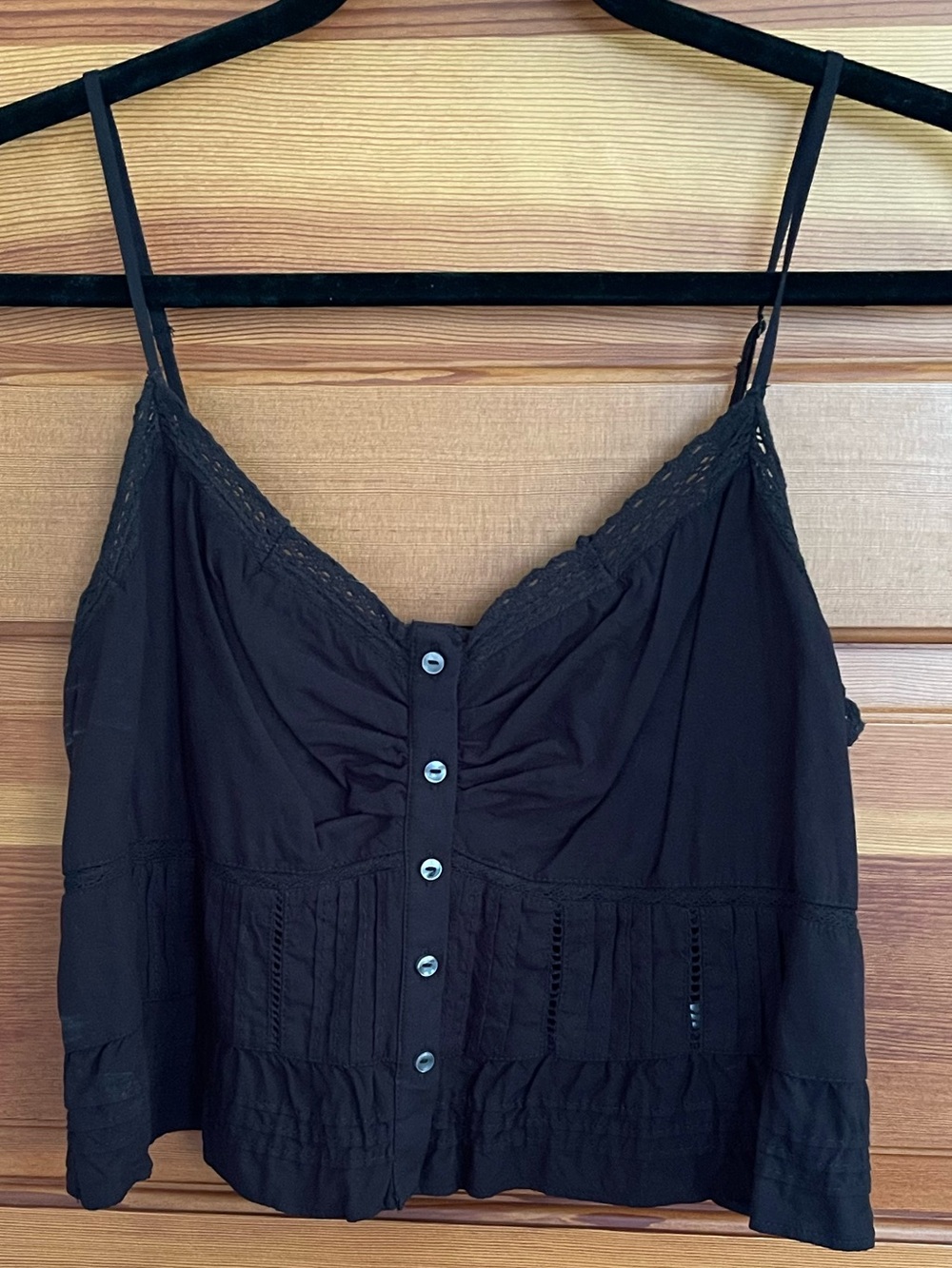 American Eagle Outfitters Black Lace-Trim Button Front Cami Top - EUC - Large